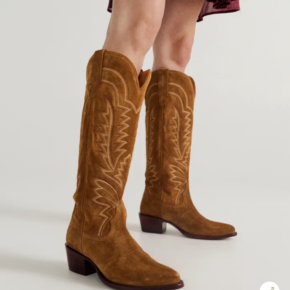 Tecovas Tan Suede Heeled Boots
